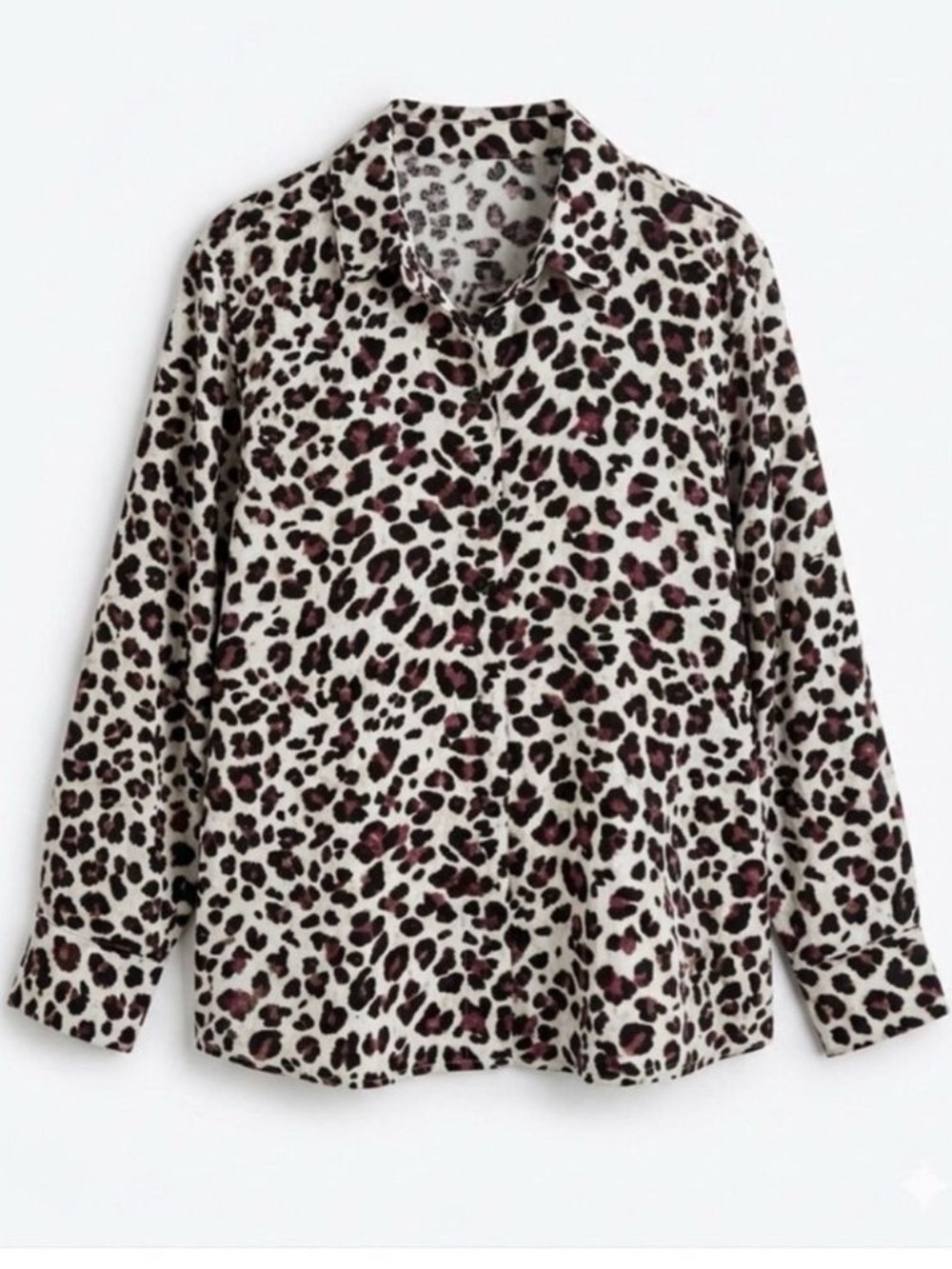 Zara Basic Leopard Print Oversized Blouse Red Gray Black XS